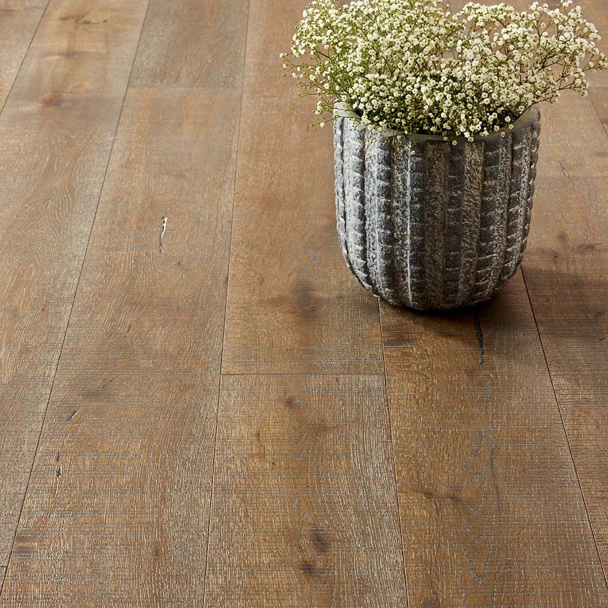 Flooring Hut Burleigh Blossom Smoked Grey Stained UV Oiled with Bandsawn Finish Euro Oak 14/3 190mm 1900mm Engineered Wood