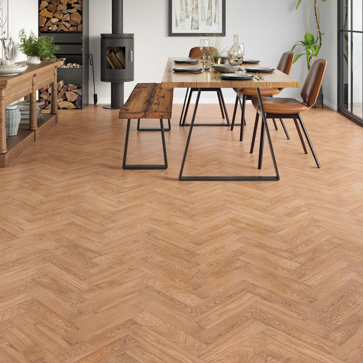 Flooring Hut Burleigh Wood 20/6mm Herringbone Natural Smooth Oiled Rustic Oak T&G