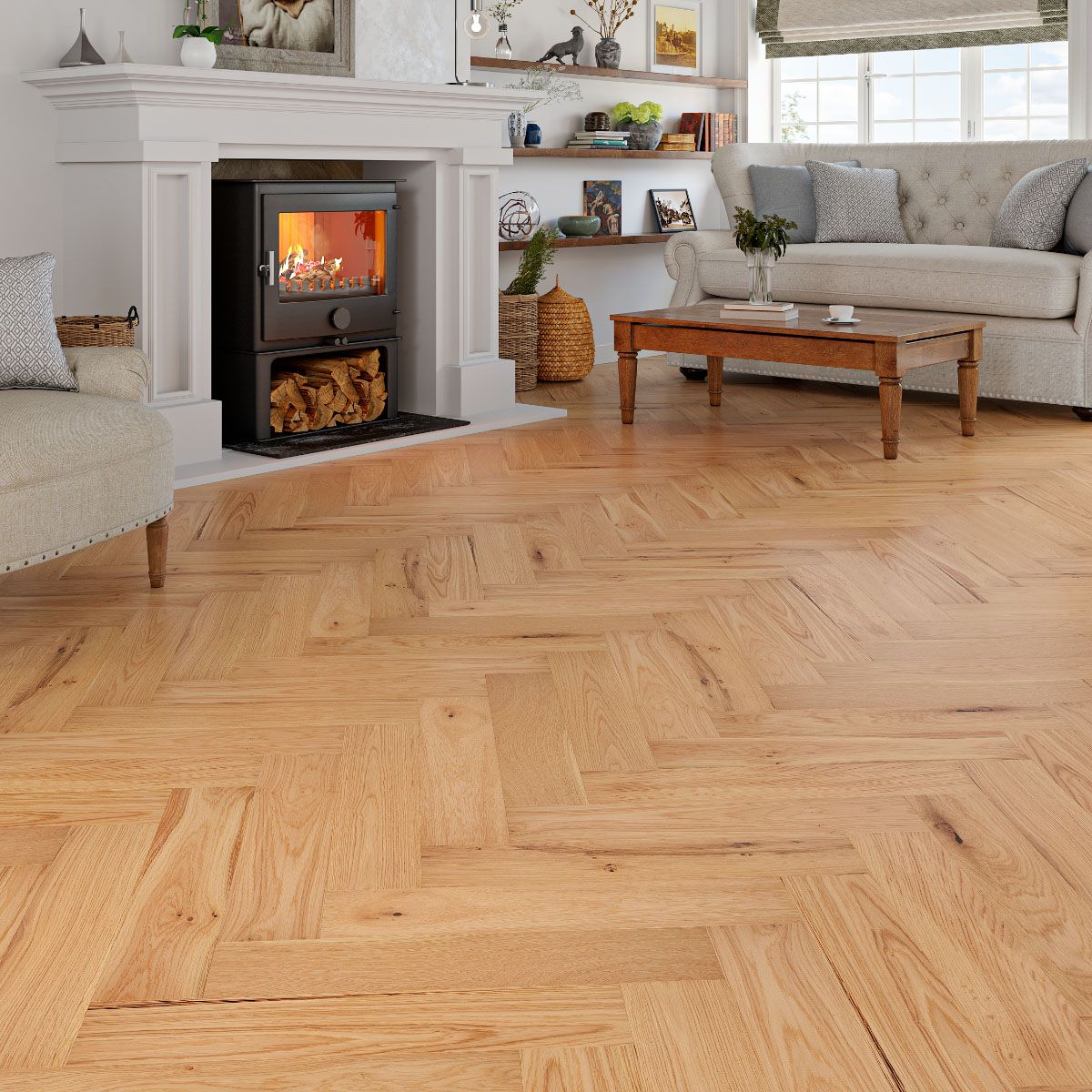 Flooring Hut Burleigh Wood 15/4mm Herringbone Natural Brushed & Oiled Rustic Oak T&G