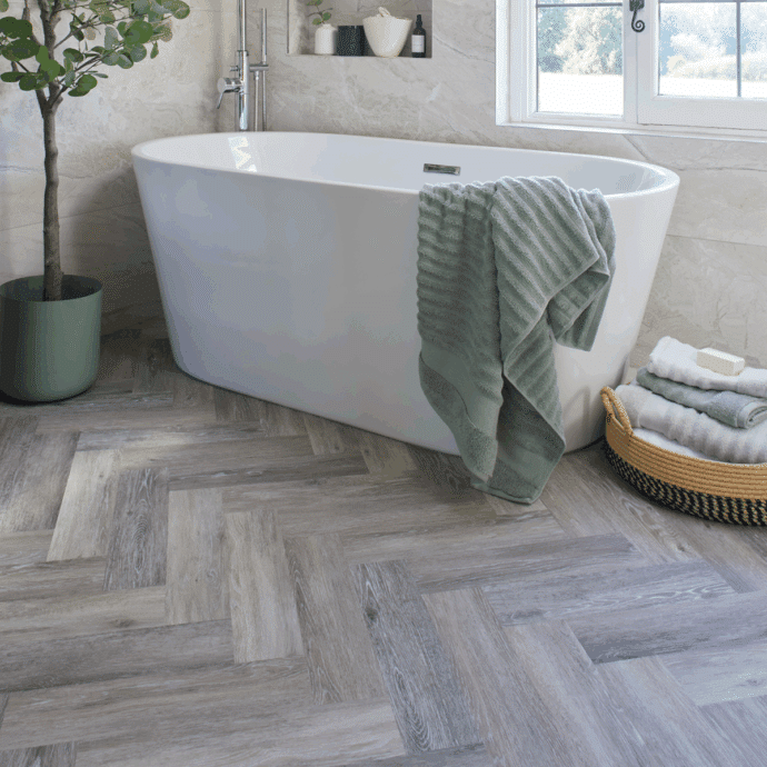 Flooring Hut Burleigh Herringbone - Driftwood Grey Oak