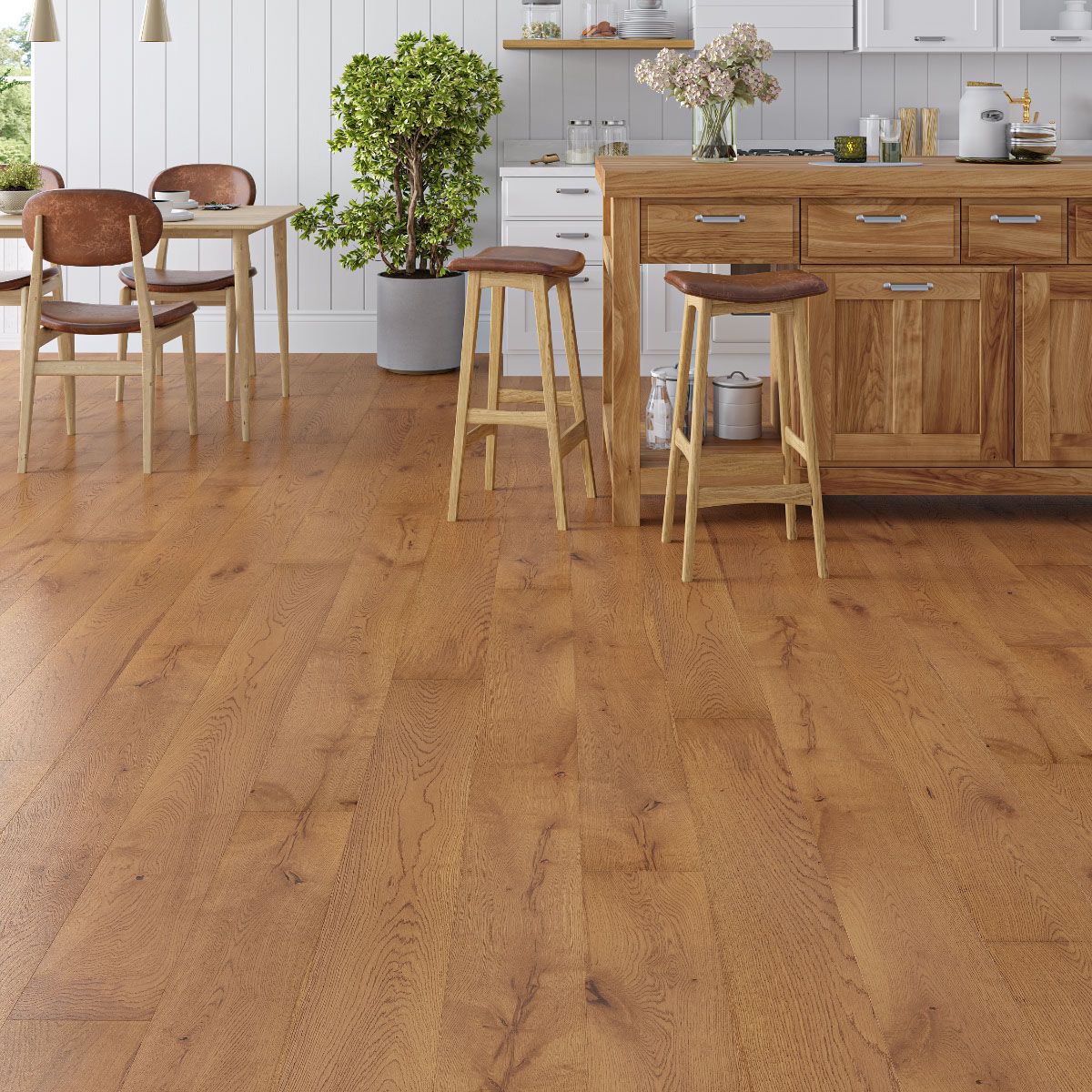 Flooring Hut Burleigh Wood 190 x 20/6mm Full Planks Golden Brushed & Lacquered Rustic Oak T&G