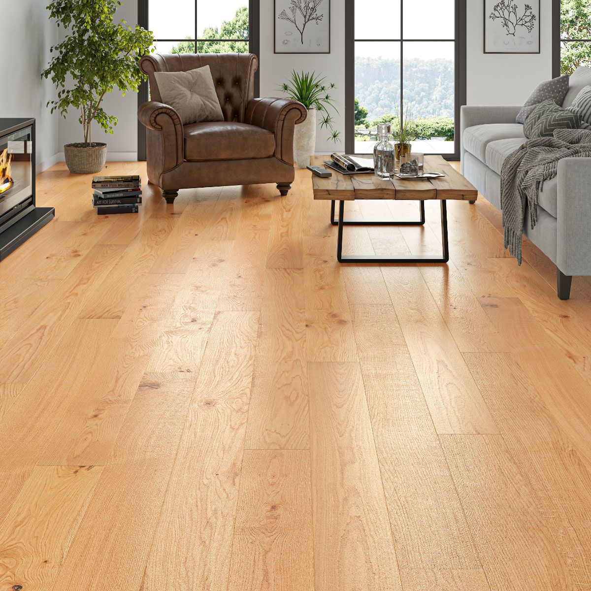 Flooring Hut Burleigh Wood 190 x 20/6mm Full Planks Natural Brushed & Oiled Rustic Oak T&G