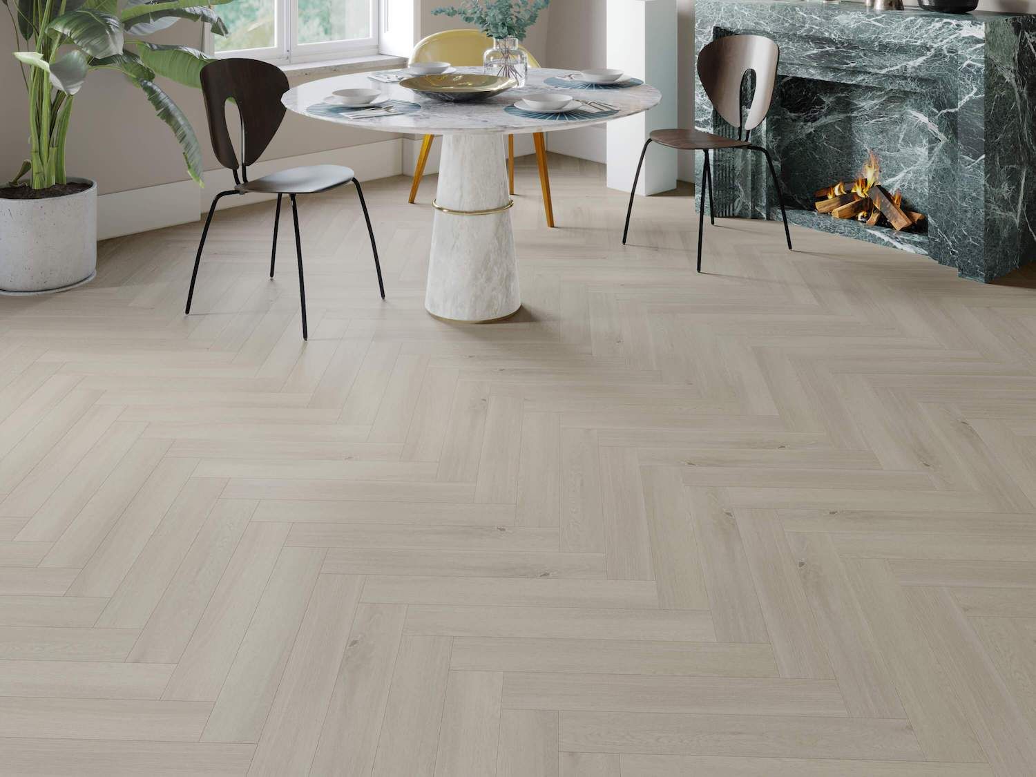 Fumed Limed Oak Herringbone Parquet