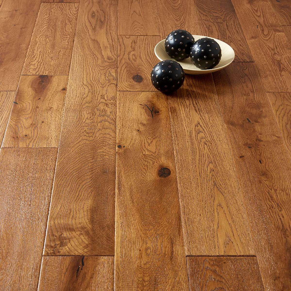 Flooring Hut Burleigh Blossom Hand-Scraped Distressed, Cognac Stained & Lacquered French Oak 18/4 150mm 400-1500mm Engineered Wood