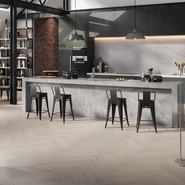 Flooring Hut Burleigh Thistle Herringbone LOC White Brushed Matt Lacquer Oak 14mm/110mm/660mm Engineered Wood