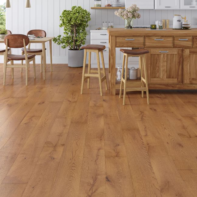 Flooring Hut Burleigh Wood 190 x 20/6mm Full Planks Golden Brushed & Lacquered Rustic Oak T&G