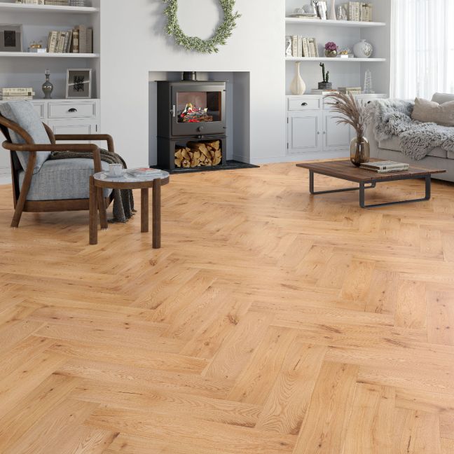 Flooring Hut Burleigh Wood 15/4mm Herringbone Natural Smooth Oiled Rustic Oak T&G Flooring Hut Burleigh Wood 15/4mm Herringbone Natural Smooth Oiled Rustic Oak T&G