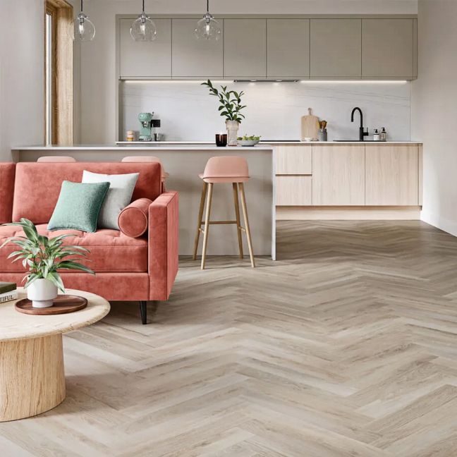 Polyflor Camaro Rigid Core PUR Herringbone Plank Waterside Oak RPQ4143 Polyflor Camaro Rigid Core PUR Herringbone Plank Waterside Oak RPQ4143