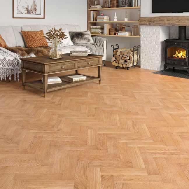 Flooring Hut Burleigh Wood 10/3mm Herringbone Natural Smooth Lacquered Rustic Oak T&G
